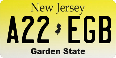 NJ license plate A22EGB