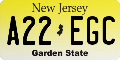 NJ license plate A22EGC