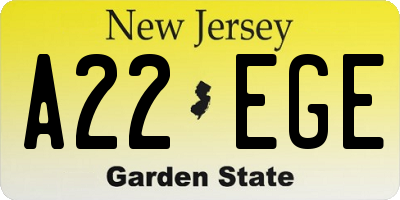 NJ license plate A22EGE
