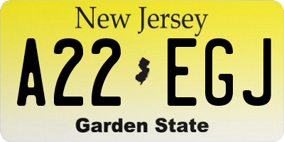 NJ license plate A22EGJ