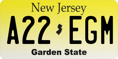 NJ license plate A22EGM