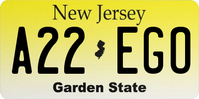 NJ license plate A22EGO