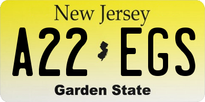 NJ license plate A22EGS