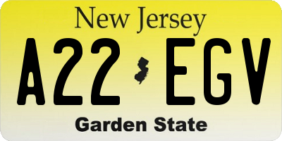NJ license plate A22EGV