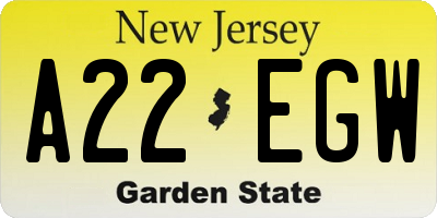 NJ license plate A22EGW