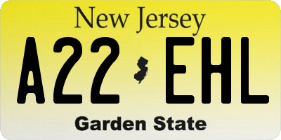NJ license plate A22EHL