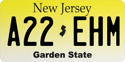 NJ license plate A22EHM