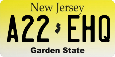 NJ license plate A22EHQ