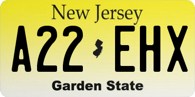 NJ license plate A22EHX