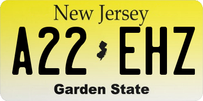 NJ license plate A22EHZ