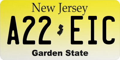 NJ license plate A22EIC