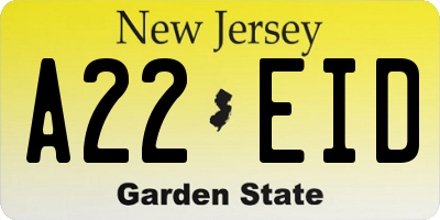 NJ license plate A22EID