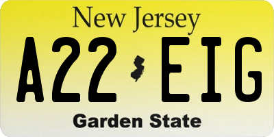 NJ license plate A22EIG