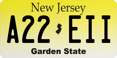 NJ license plate A22EII