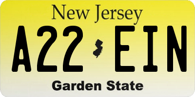 NJ license plate A22EIN