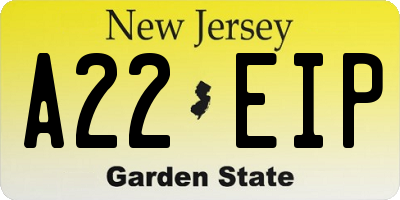 NJ license plate A22EIP