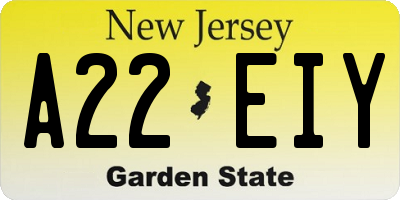 NJ license plate A22EIY
