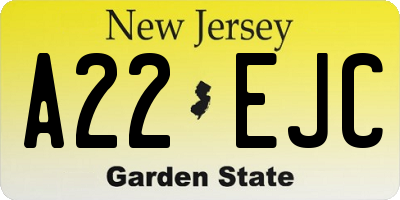 NJ license plate A22EJC