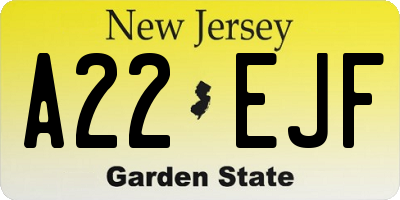 NJ license plate A22EJF