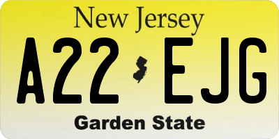 NJ license plate A22EJG
