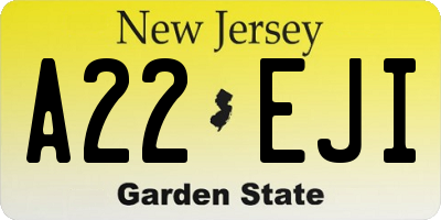 NJ license plate A22EJI