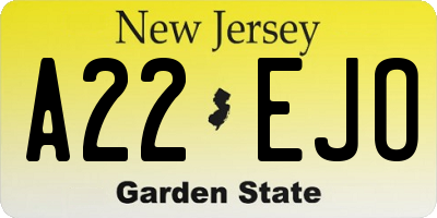 NJ license plate A22EJO