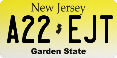 NJ license plate A22EJT