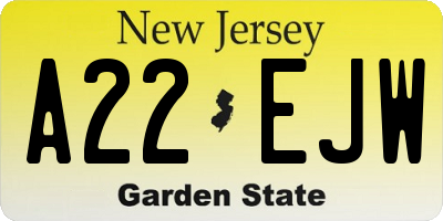 NJ license plate A22EJW