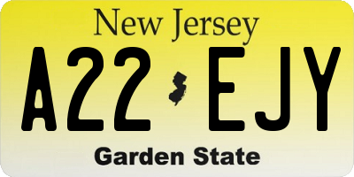 NJ license plate A22EJY