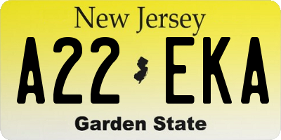 NJ license plate A22EKA