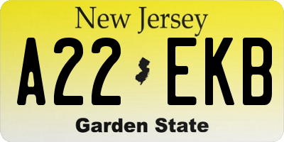 NJ license plate A22EKB