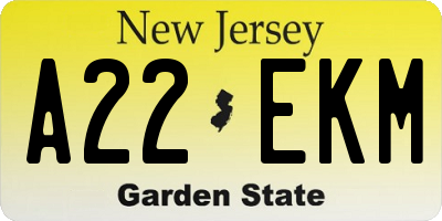 NJ license plate A22EKM