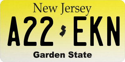 NJ license plate A22EKN