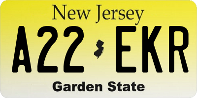 NJ license plate A22EKR