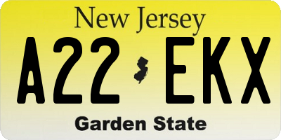 NJ license plate A22EKX
