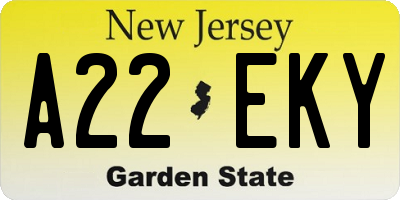 NJ license plate A22EKY