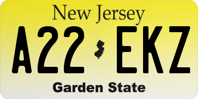 NJ license plate A22EKZ
