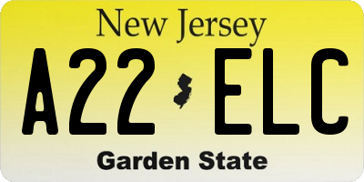 NJ license plate A22ELC