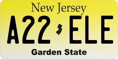 NJ license plate A22ELE