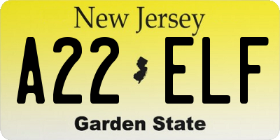 NJ license plate A22ELF