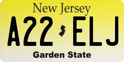 NJ license plate A22ELJ