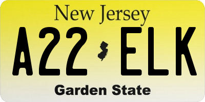 NJ license plate A22ELK