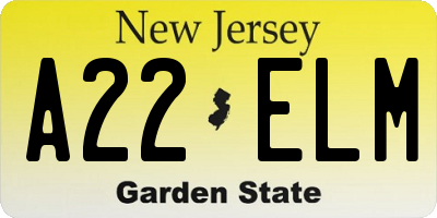 NJ license plate A22ELM