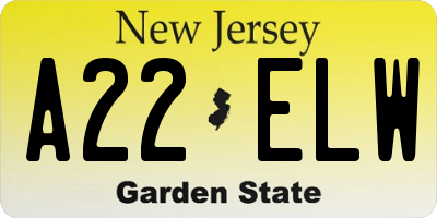 NJ license plate A22ELW
