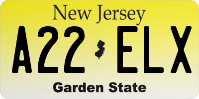 NJ license plate A22ELX