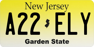 NJ license plate A22ELY