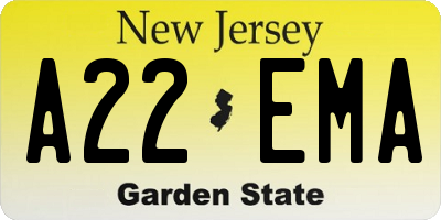 NJ license plate A22EMA