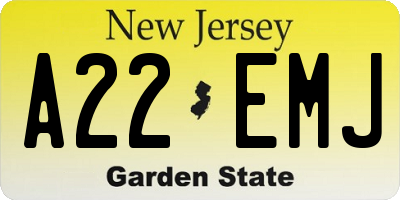NJ license plate A22EMJ
