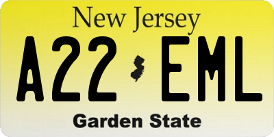 NJ license plate A22EML