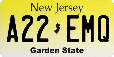 NJ license plate A22EMQ